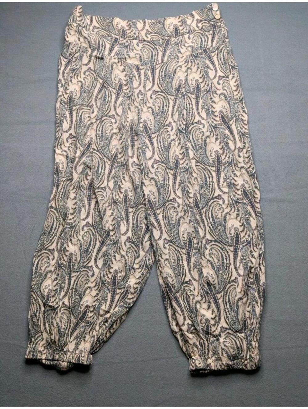 Anthropologie Pants Womens L Beige Paisley Harem Cuffed Crepe Pockets Casual